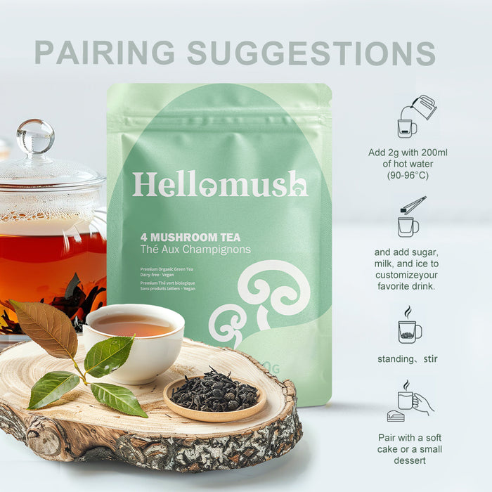 Organic Loose-Leaf Mushroom Tea – Green Tea with Lion's Mane, Reishi, Chaga & Cordyceps – 100g