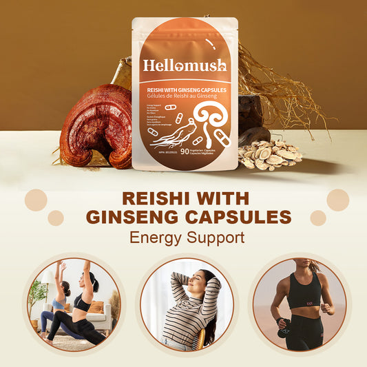 Reishi with Ginseng Capsules – Reishi Mushroom & Ginseng Root Blend – 90 Capsules