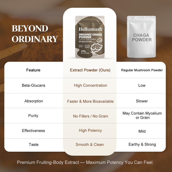 Organic Chaga Mushroom Powder – 100% Pure Wild-Harvested Extract – 100g