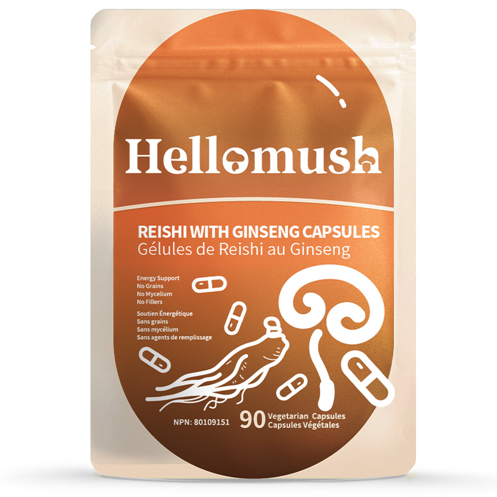 Reishi with Ginseng Capsules – Reishi Mushroom & Ginseng Root Blend – 90 Capsules