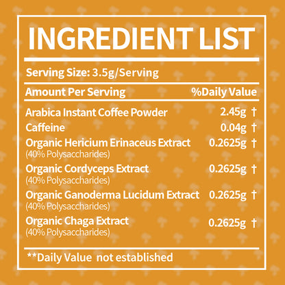 Organic Instant Mushroom Coffee – 4-Mushroom Blend – 105g, 30 Servings