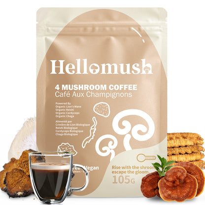 Organic Instant Mushroom Coffee – 4-Mushroom Blend – 105g, 30 Servings