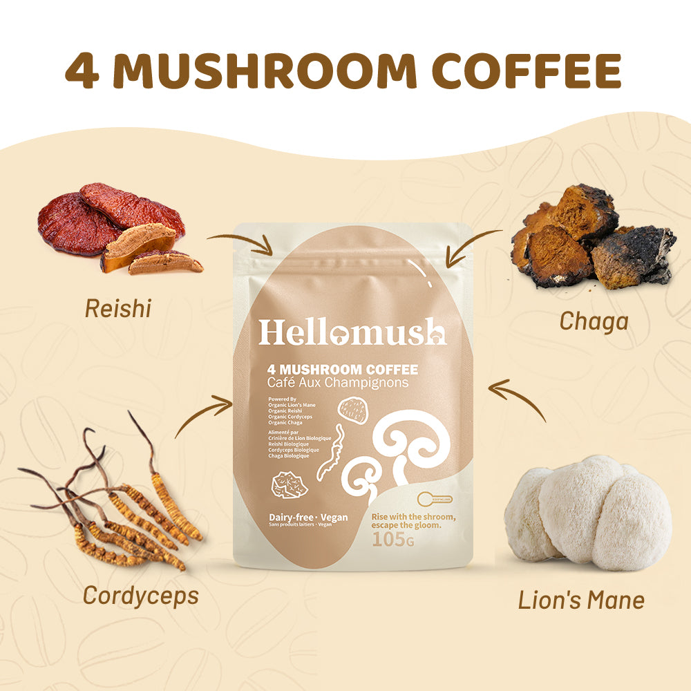 Organic Instant Mushroom Coffee – 4-Mushroom Blend – 105g, 30 Servings