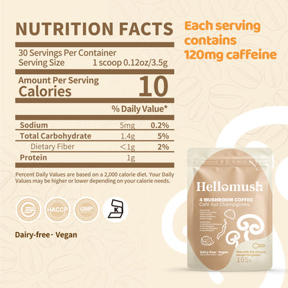 Organic Instant Mushroom Coffee – 4-Mushroom Blend – 105g, 30 Servings