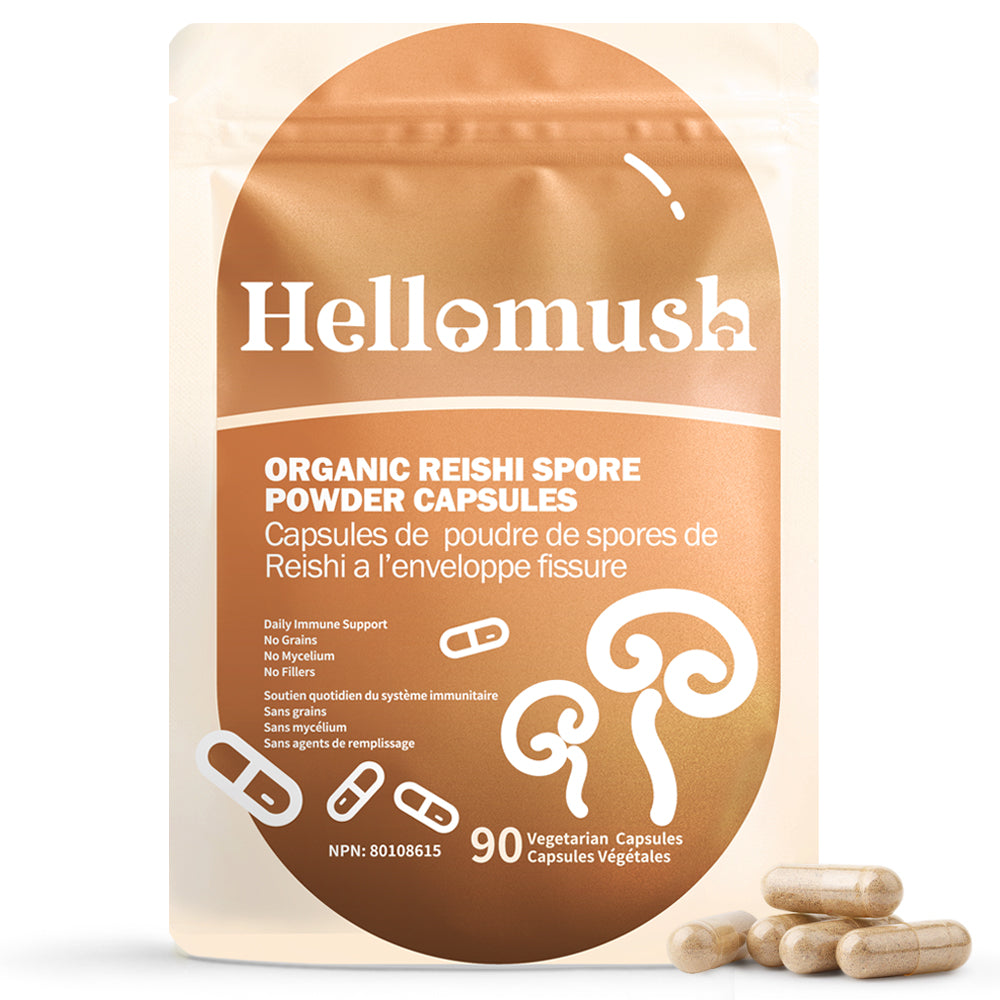 Hellomush Organic Reishi Spore Powder Capsules 90 Caps