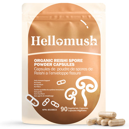 Hellomush Organic Reishi Spore Powder Capsules 90 Caps