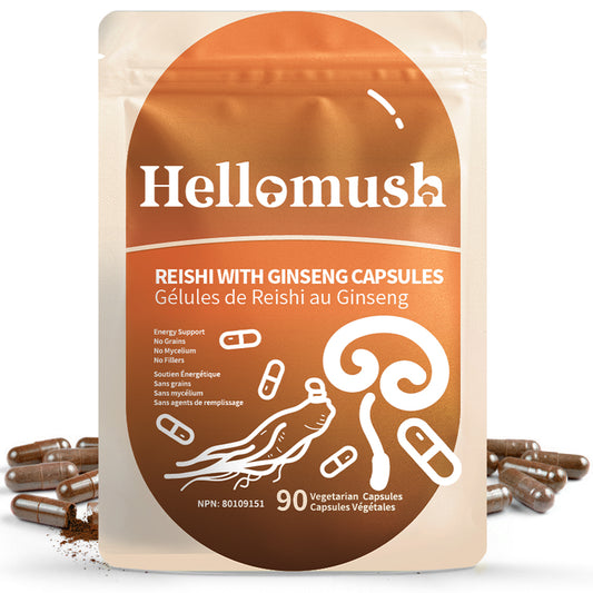 Reishi with Ginseng Capsules – Reishi Mushroom & Ginseng Root Blend – 90 Capsules