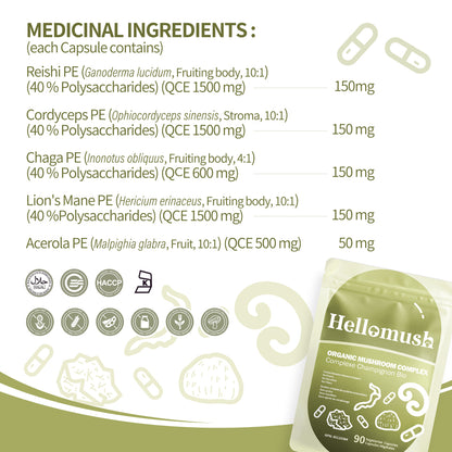 Hellomush Organic Mushroom Complex 90 Caps