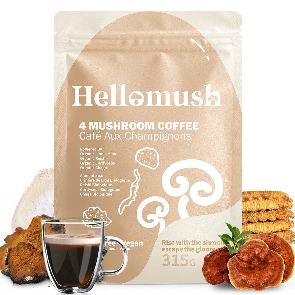 Hellomush Organic Instant Mushroom Coffee - Adaptogen Drink with Lion's Mane, Chaga, Reishi and Cordyceps, Alternative Substitute to Boring Plain Coffee 90 servings 315g