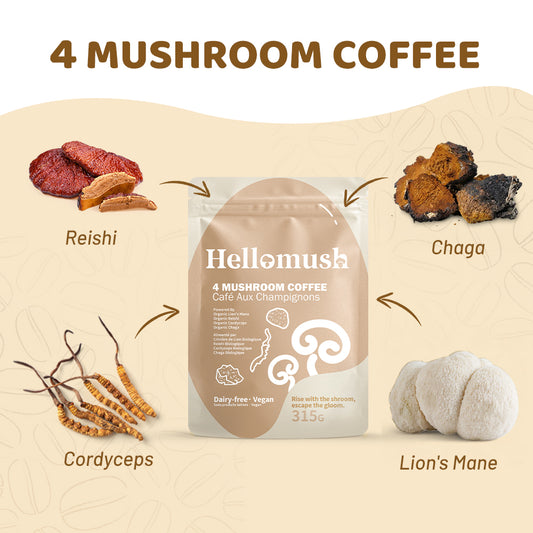 Hellomush Organic Instant Mushroom Coffee - Adaptogen Drink with Lion's Mane, Chaga, Reishi and Cordyceps, Alternative Substitute to Boring Plain Coffee 90 servings 315g