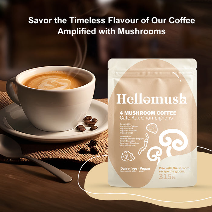 Organic Instant Mushroom Coffee – 4-Mushroom Blend – 315g, 90 Servings