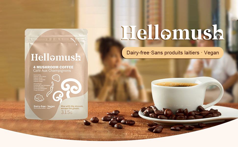 Hellomush Organic Instant Mushroom Coffee - Adaptogen Drink with Lion's Mane, Chaga, Reishi and Cordyceps, Alternative Substitute to Boring Plain Coffee 90 servings 315g
