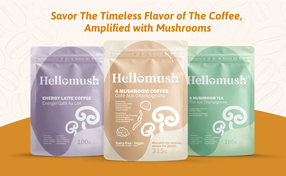 Hellomush Organic Instant Mushroom Coffee - Adaptogen Drink with Lion's Mane, Chaga, Reishi and Cordyceps, Alternative Substitute to Boring Plain Coffee 90 servings 315g
