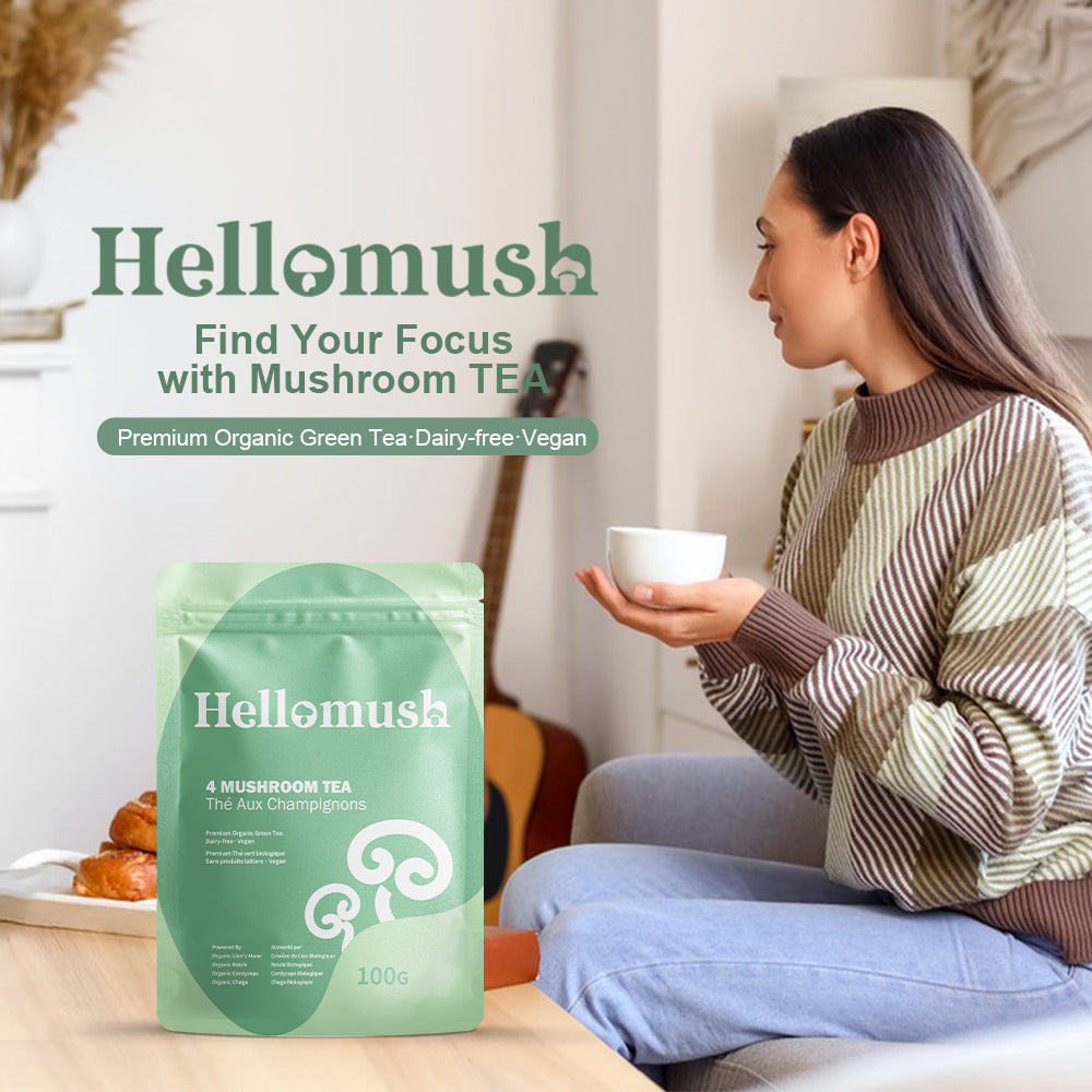 Organic Loose-Leaf Mushroom Tea – Green Tea with Lion's Mane, Reishi, Chaga & Cordyceps – 100g
