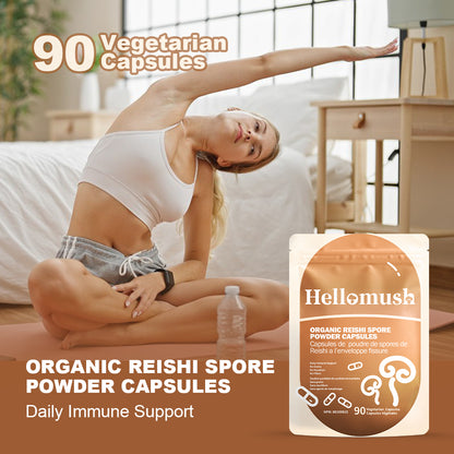 Hellomush Organic Reishi Spore Powder Capsules 90 Caps