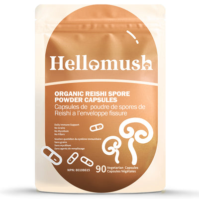 Hellomush Organic Reishi Spore Powder Capsules 90 Caps