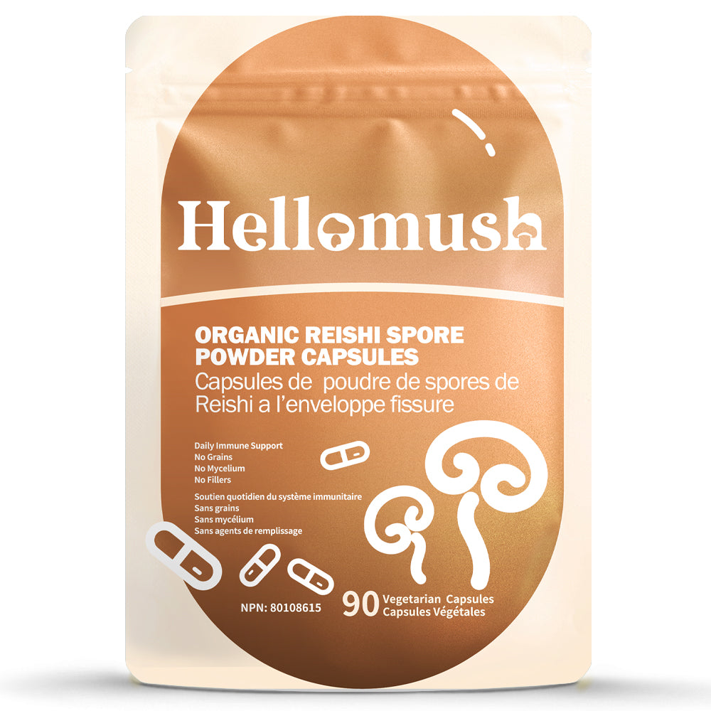 Hellomush Organic Reishi Spore Powder Capsules 90 Caps