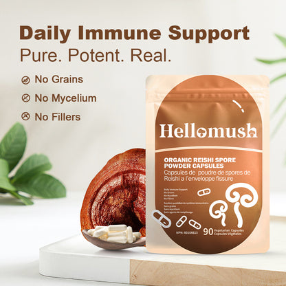 Hellomush Organic Reishi Spore Powder Capsules 90 Caps