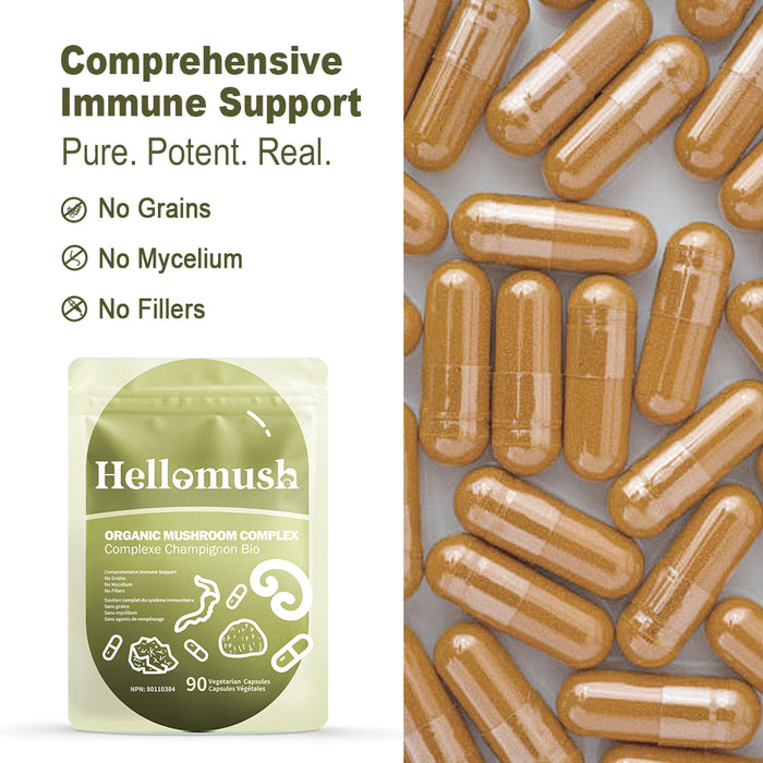 Organic Mushroom Complex Capsules – Lion's Mane, Reishi, Chaga & Cordyceps – 90 Capsules