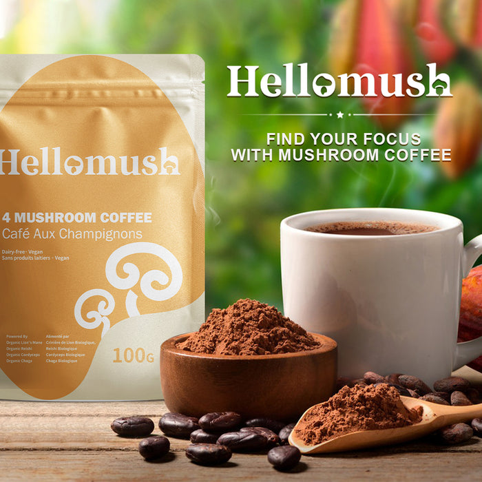Organic Instant Mushroom Coffee – 4-Mushroom Blend – 100g, 28 Servings