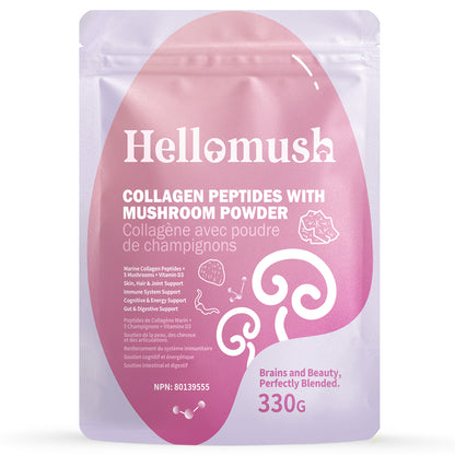 Hellomush Hydrolyzed Marine Collagen Peptides With Mushroom Complex Powder 330g