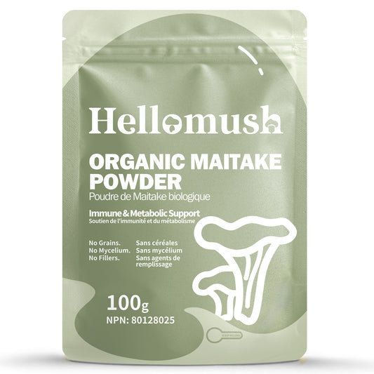 Hellomush Organic Maitake Mushroom Powder - 100% Pure Wild Harvested Premium Grifola Frondosa Supplement - Immune Support & Antioxidant Superfood for Health & Wellness - 100 grams