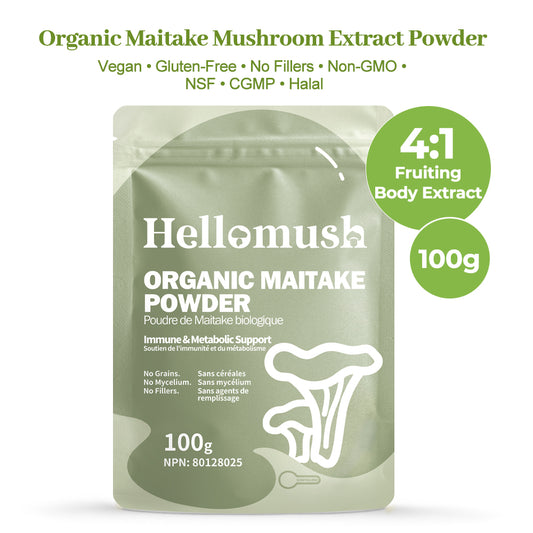 Hellomush Organic Maitake Mushroom Powder - 100% Pure Wild Harvested Premium Grifola Frondosa Supplement - Immune Support & Antioxidant Superfood for Health & Wellness - 100 grams