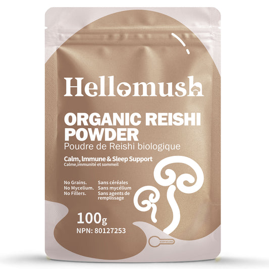 Hellomush Organic Reishi Mushroom Powder - Premium Ganoderma Lucidum Supplement, 100% Pure Wild-Harvested Reishi Extract, Non-GMO Superfood for Immunity Support- 100 grams