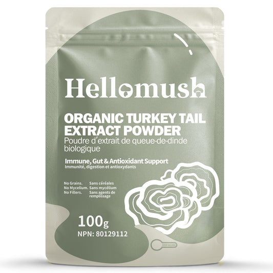 Hellomush Organic Turkey Tail Mushroom Powder Supplement - Premium Turkey Tail Extract for Immune Support, 100% Pure Mushroom Extracts - Non-GMO, Vegan Friendly