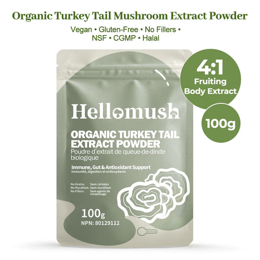 Hellomush Organic Turkey Tail Mushroom Powder Supplement - Premium Turkey Tail Extract for Immune Support, 100% Pure Mushroom Extracts - Non-GMO, Vegan Friendly